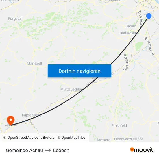 Gemeinde Achau to Leoben map