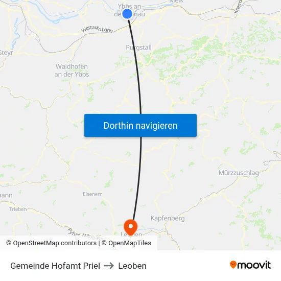 Gemeinde Hofamt Priel to Leoben map
