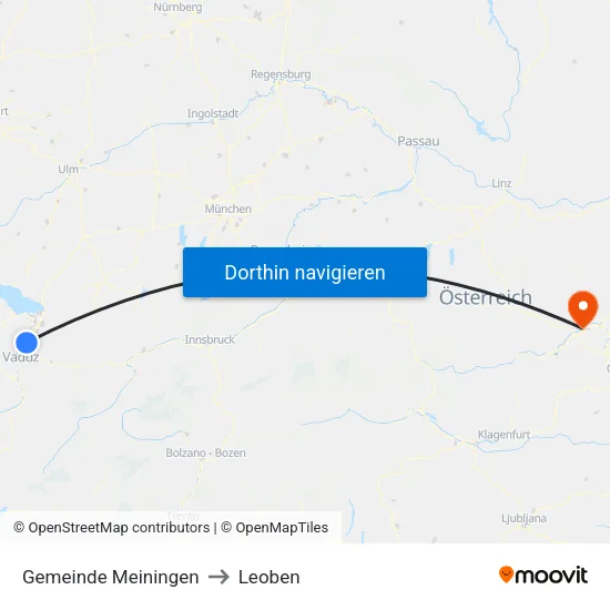 Gemeinde Meiningen to Leoben map