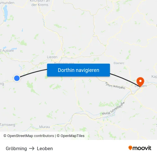 Gröbming to Leoben map