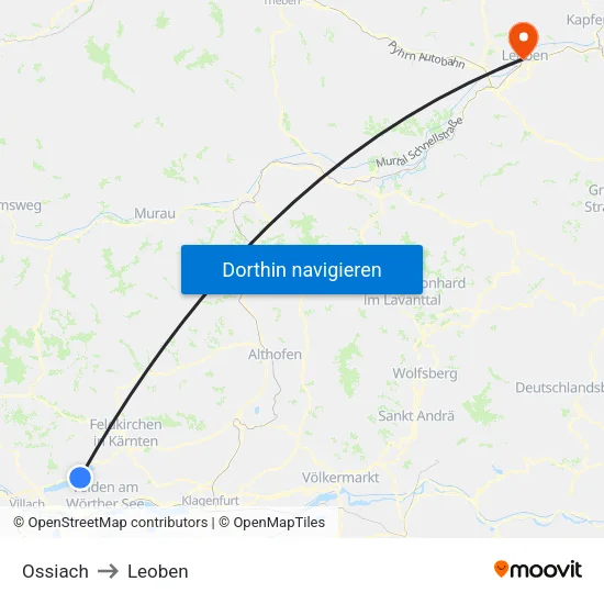 Ossiach to Leoben map