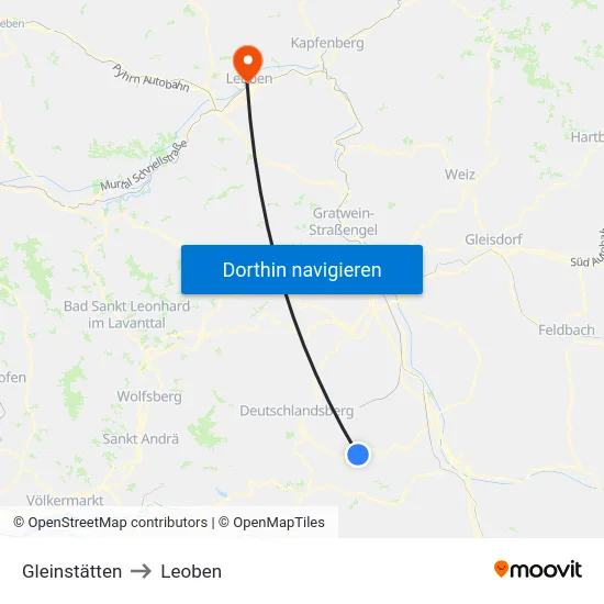 Gleinstätten to Leoben map