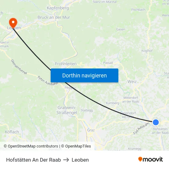 Hofstätten An Der Raab to Leoben map