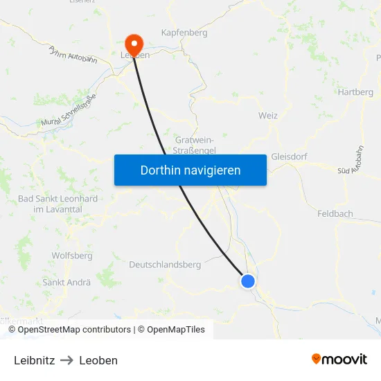 Leibnitz to Leoben map