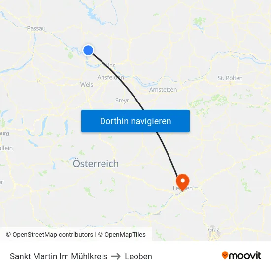 Sankt Martin Im Mühlkreis to Leoben map