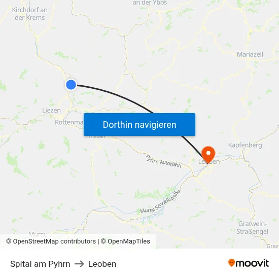 Spital am Pyhrn to Leoben map