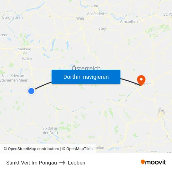 Sankt Veit Im Pongau to Leoben map
