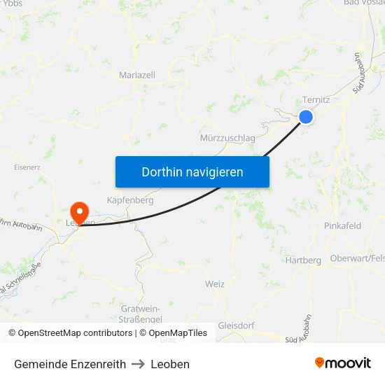 Gemeinde Enzenreith to Leoben map