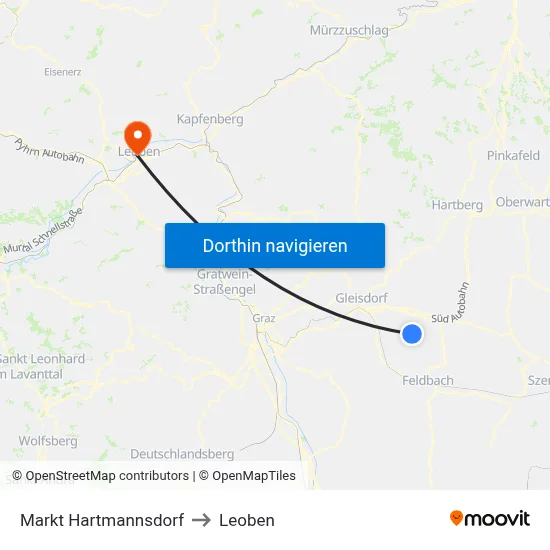 Markt Hartmannsdorf to Leoben map