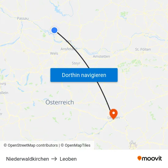 Niederwaldkirchen to Leoben map