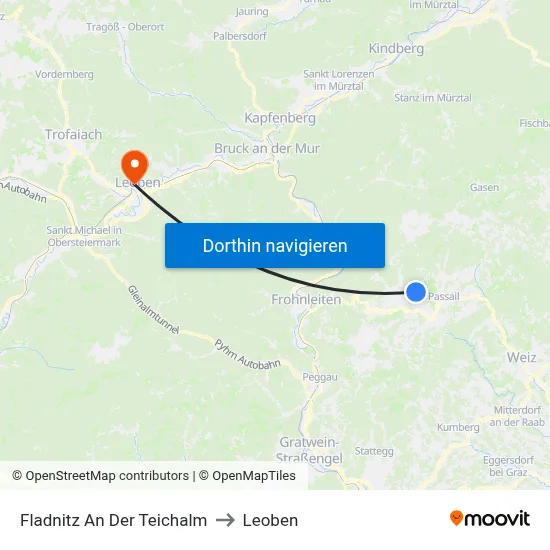 Fladnitz An Der Teichalm to Leoben map
