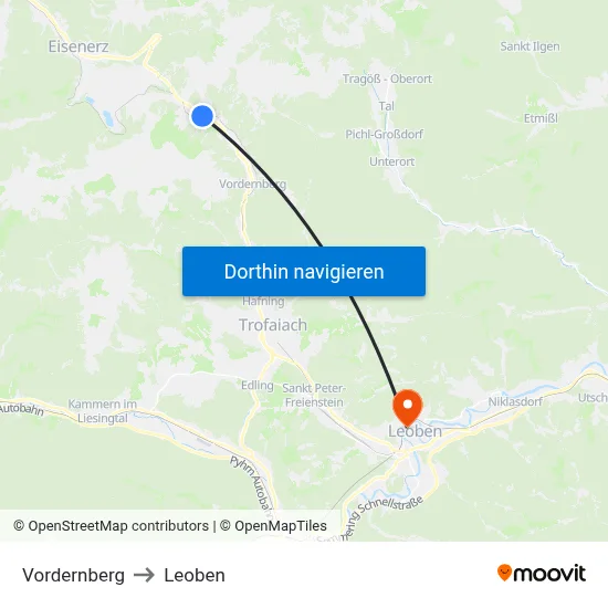 Vordernberg to Leoben map