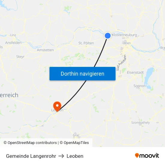 Gemeinde Langenrohr to Leoben map