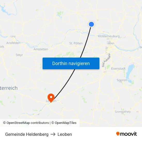 Gemeinde Heldenberg to Leoben map