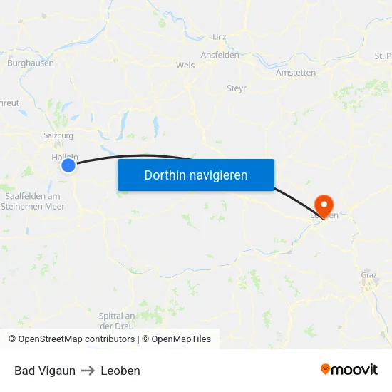 Bad Vigaun to Leoben map