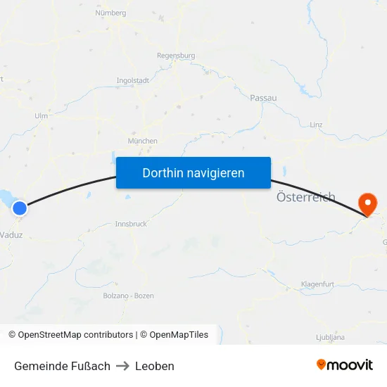 Gemeinde Fußach to Leoben map