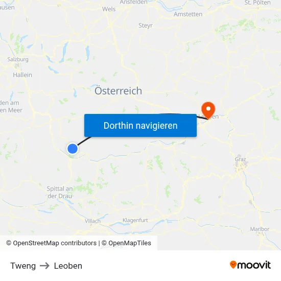 Tweng to Leoben map
