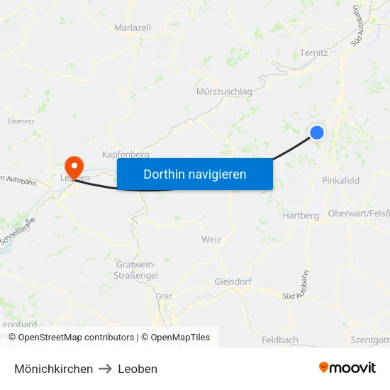 Mönichkirchen to Leoben map