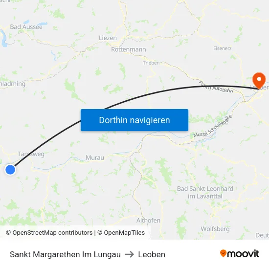 Sankt Margarethen Im Lungau to Leoben map