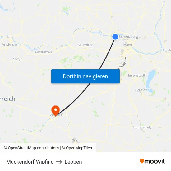 Muckendorf-Wipfing to Leoben map