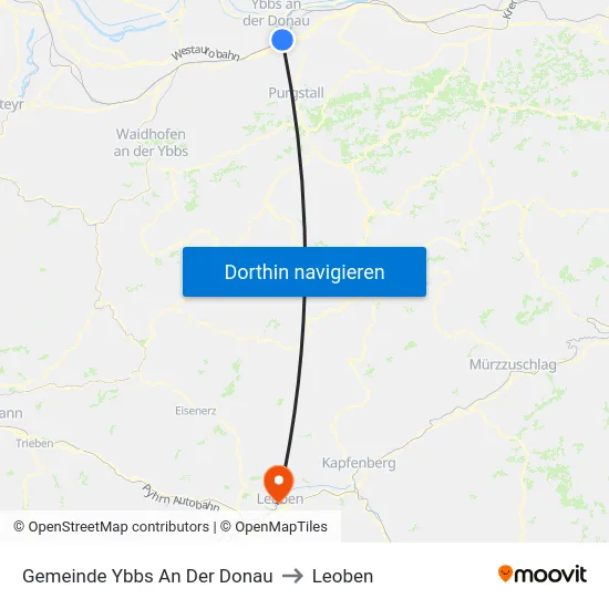 Gemeinde Ybbs An Der Donau to Leoben map