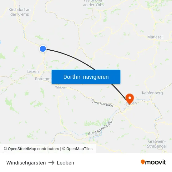 Windischgarsten to Leoben map