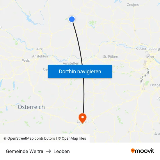 Gemeinde Weitra to Leoben map