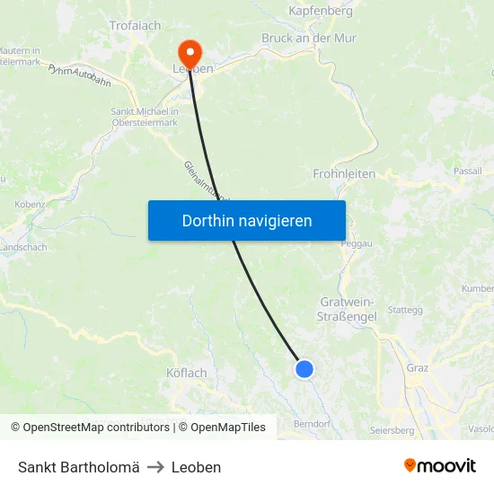 Sankt Bartholomä to Leoben map