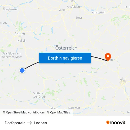 Dorfgastein to Leoben map