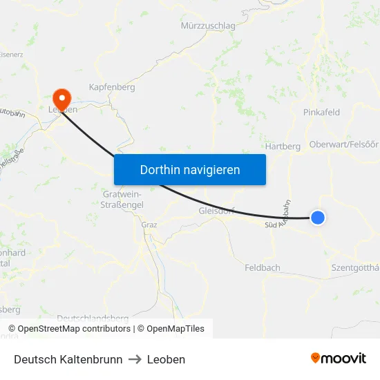 Deutsch Kaltenbrunn to Leoben map