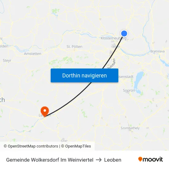 Gemeinde Wolkersdorf Im Weinviertel to Leoben map
