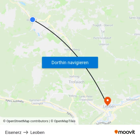 Eisenerz to Leoben map