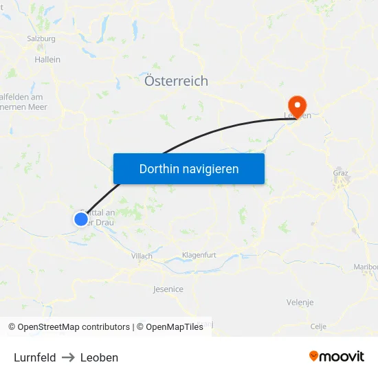 Lurnfeld to Leoben map