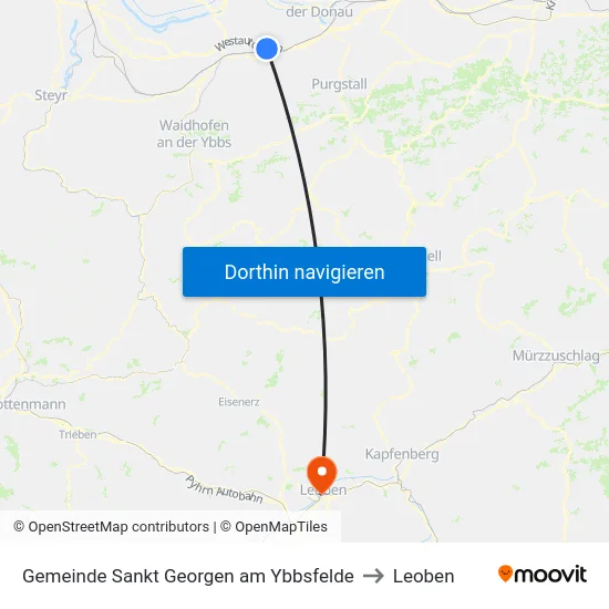 Gemeinde Sankt Georgen am Ybbsfelde to Leoben map