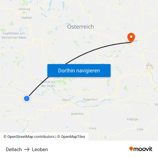 Dellach to Leoben map