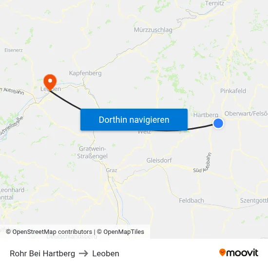 Rohr Bei Hartberg to Leoben map