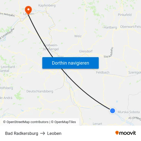 Bad Radkersburg to Leoben map