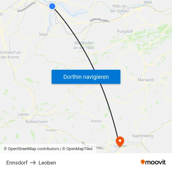 Ennsdorf to Leoben map