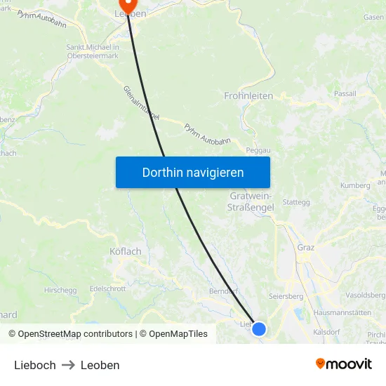 Lieboch to Leoben map