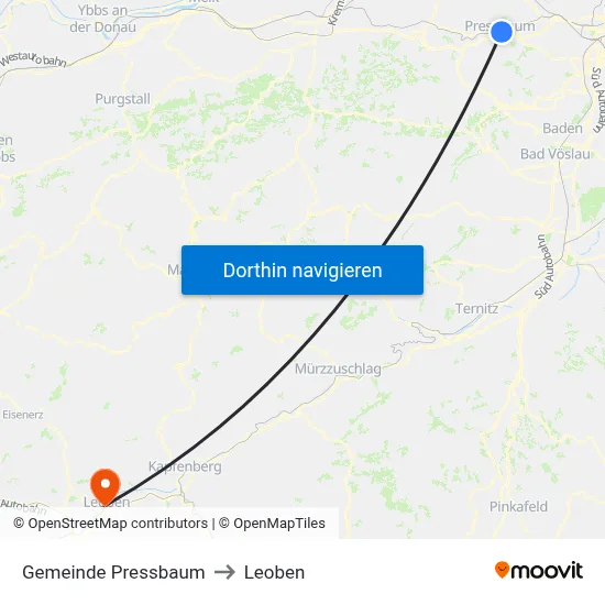 Gemeinde Pressbaum to Leoben map