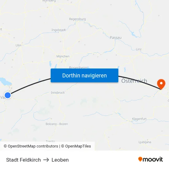 Stadt Feldkirch to Leoben map