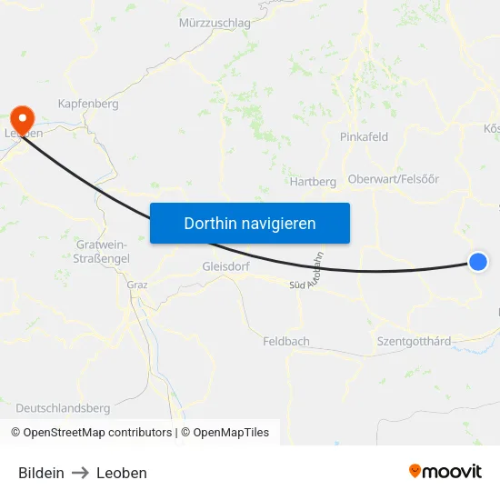 Bildein to Leoben map
