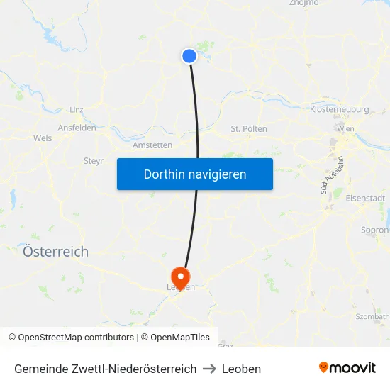 Gemeinde Zwettl-Niederösterreich to Leoben map