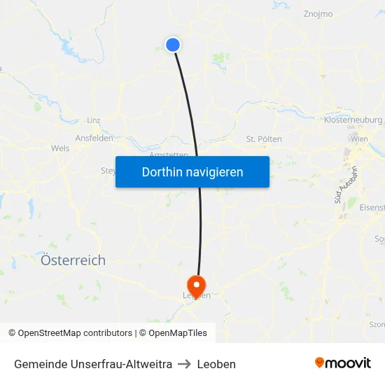Gemeinde Unserfrau-Altweitra to Leoben map