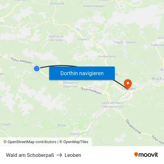 Wald am Schoberpaß to Leoben map