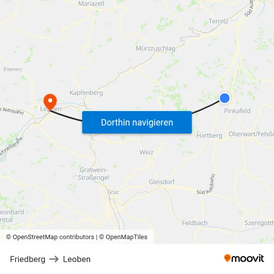 Friedberg to Leoben map