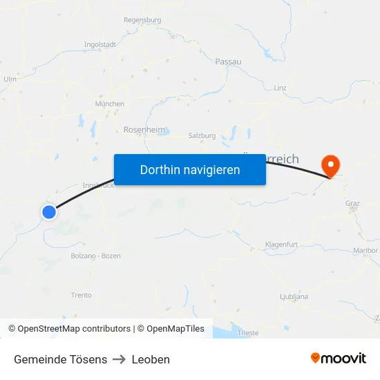 Gemeinde Tösens to Leoben map
