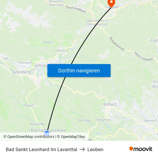 Bad Sankt Leonhard Im Lavanttal to Leoben map