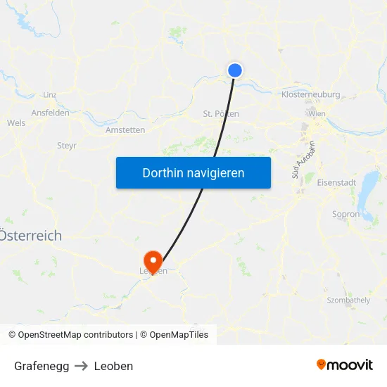 Grafenegg to Leoben map