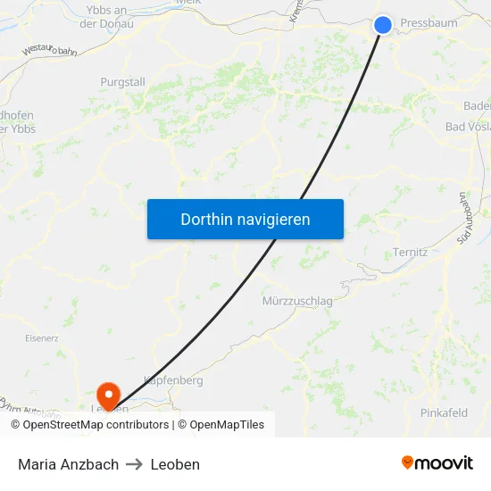 Maria Anzbach to Leoben map